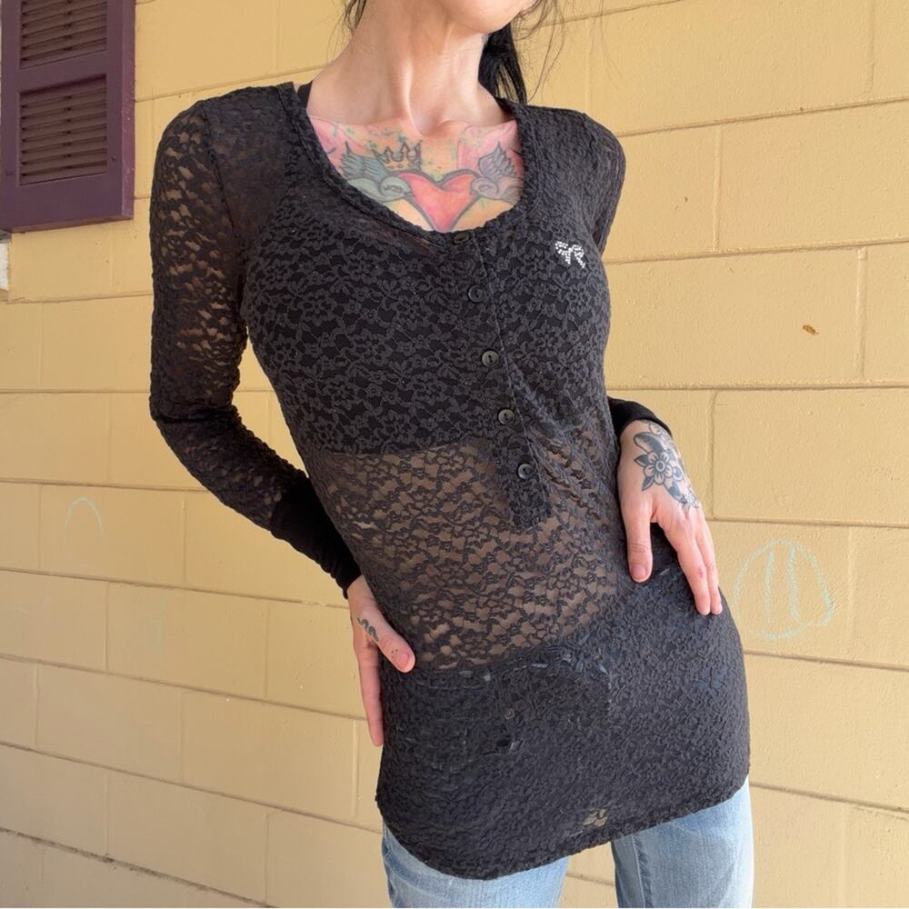 Y2K Victorias Secret Lace Henley McBling Rhinetsone Size Large